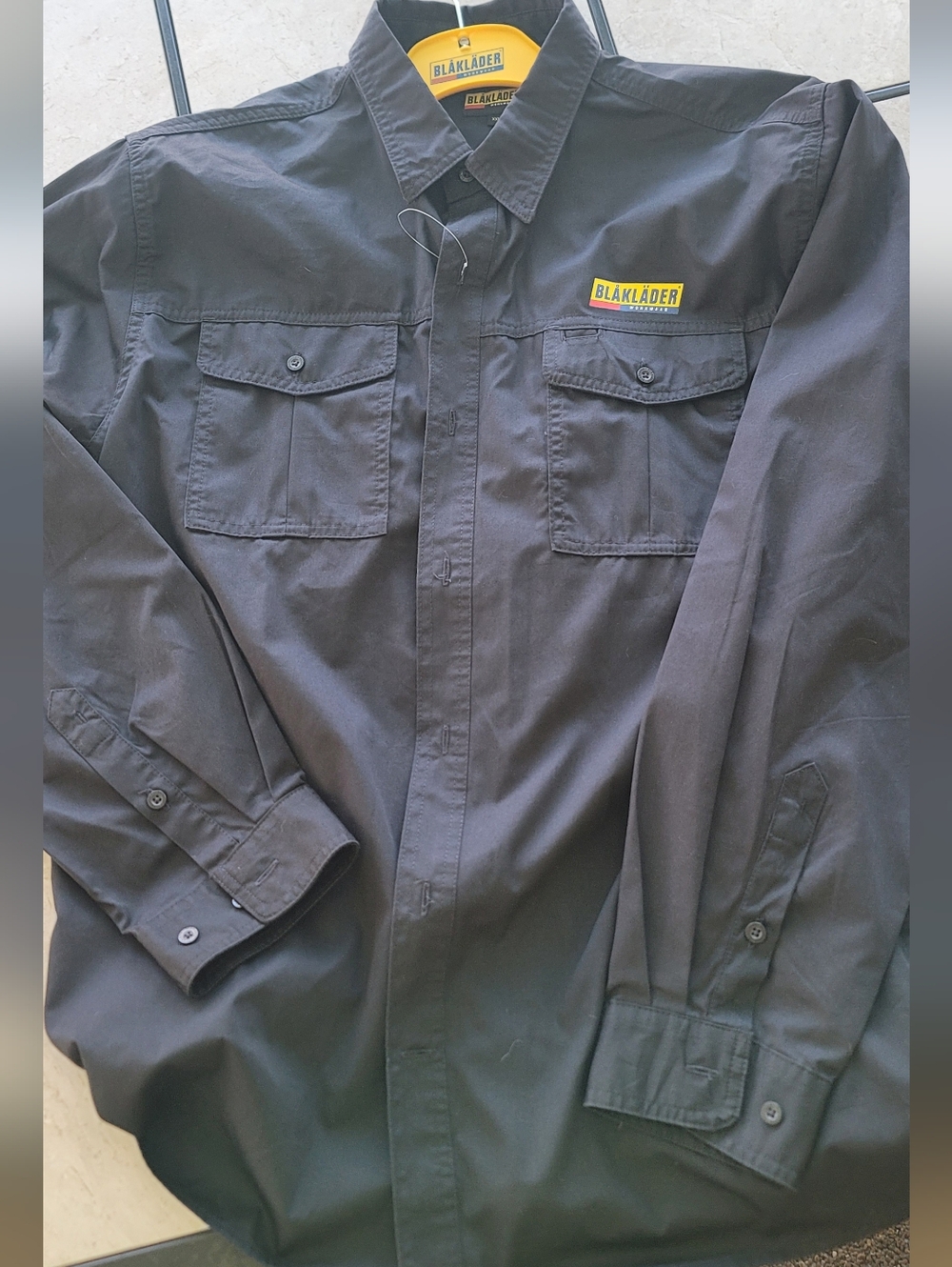 Men's Black Button Up Long Sleeve Work Shirt